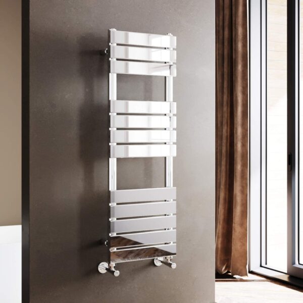 elegant modern flat panel heated towel ladder rail in chrome